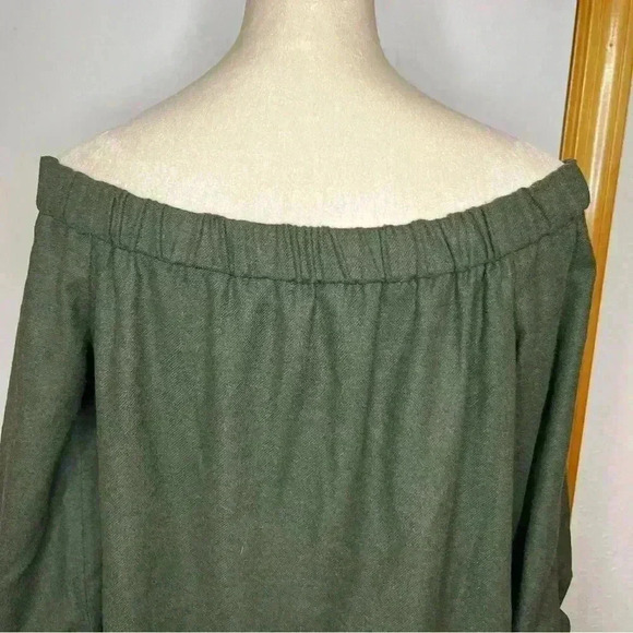 Tibi Wool Blend 3/4 Sleeve Shirt Women 4 Green Off Shoulder Rounded Neck Tunic - Picture 6 of 10